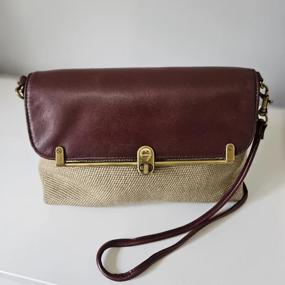 Vintage Etienne Aigner Shoulder Bag Jute & Leather Bag/ Clutch - Picture 2 of 15